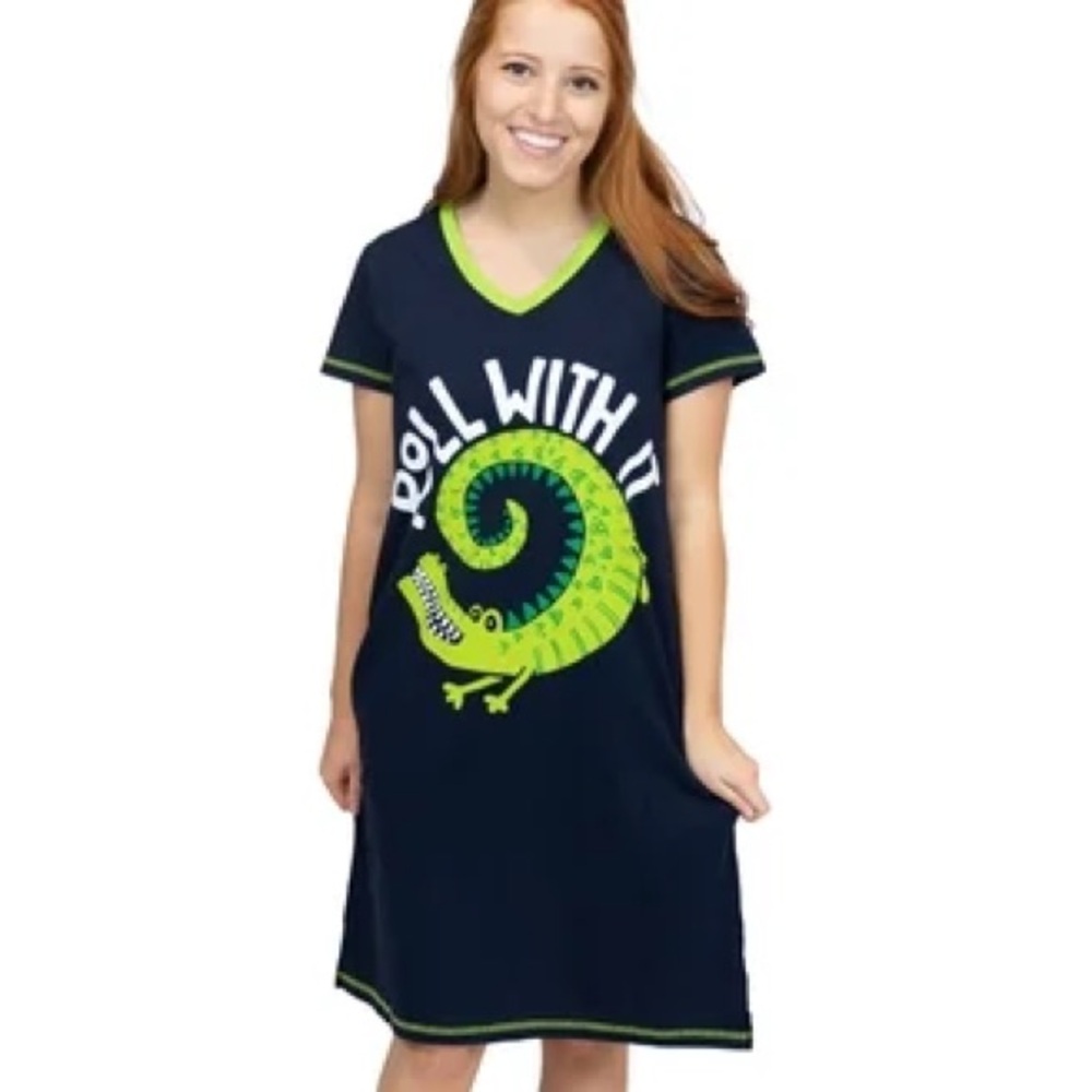 Lazy One S/M Nightshirt Roll With It Crocodile Alligator Novelty Sporty Y2K